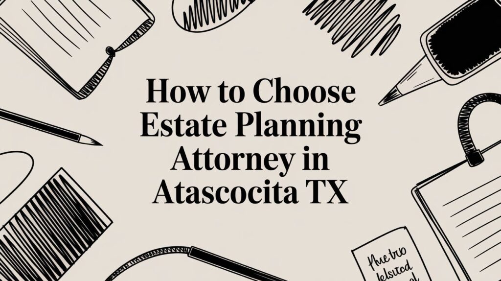 How to choose estate planning attorney in Atascocita TX, surrounded by notebooks, pens, and planning materials.