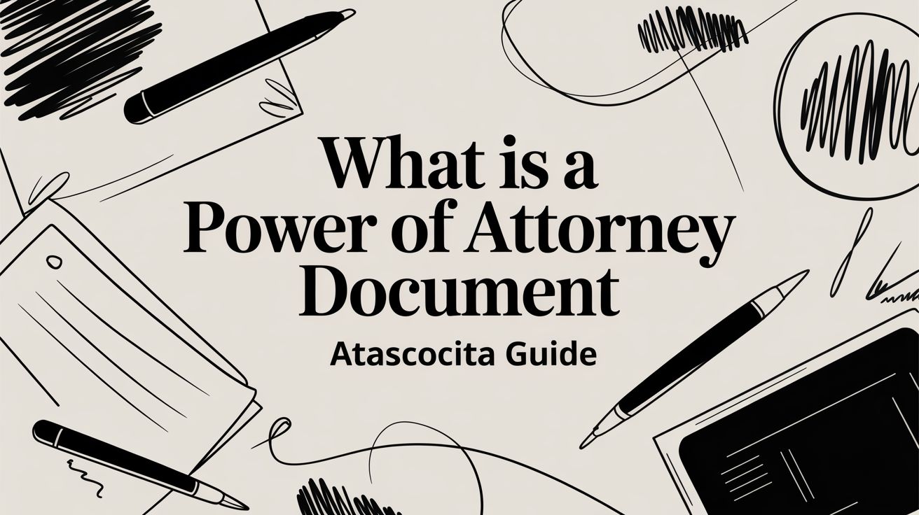 What is a Power of Attorney document, Atascocita guide with pens and paper on a neutral background.