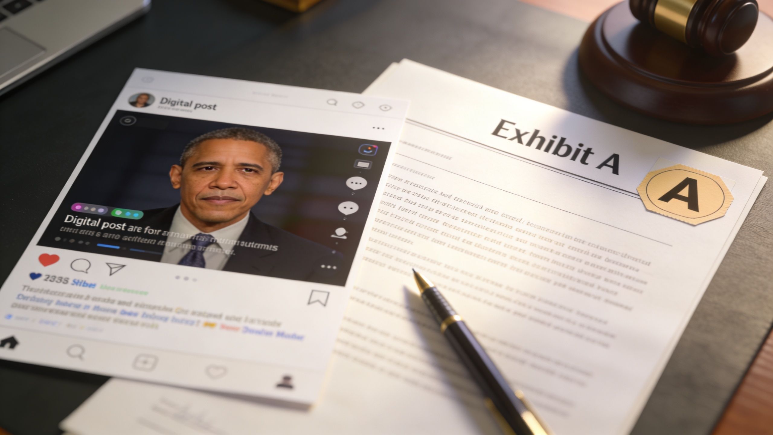 A social media post featuring Barack Obama presented as an evidence exhibit in a legal proceeding.